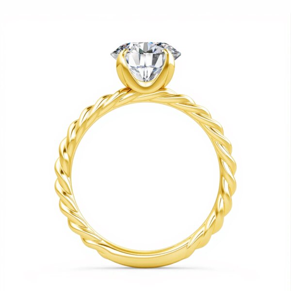 Classic Rope Round Solitaire 14K Yellow Gold Ring