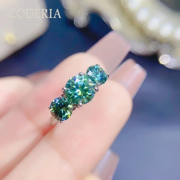 Green Moissanite 4 Carat Sterling Silver Ring