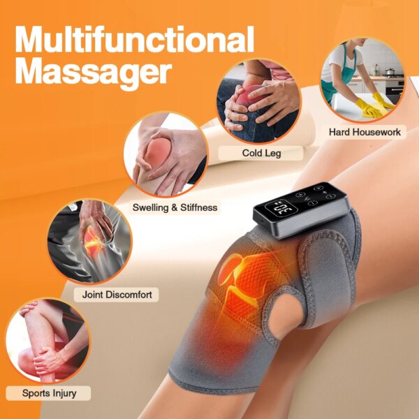 Electric knee massager with vibration and heat support.