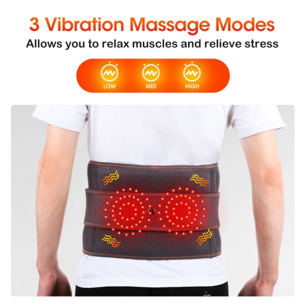 Infrared heating waist massager belt with vibration and lumbar support