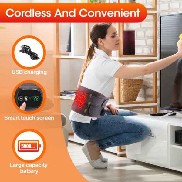 Infrared heating waist massager belt with vibration and lumbar support