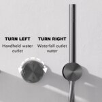 Minimalistisk veggmontert badekarkran i gunmetal med fossefallutløp