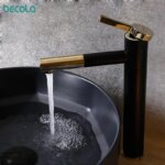 Becola svart/gull servantbatteri i messing med 360° roterende handtak