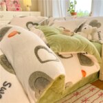 1PC White Gray Heart Orange Flannel Duvet Cover