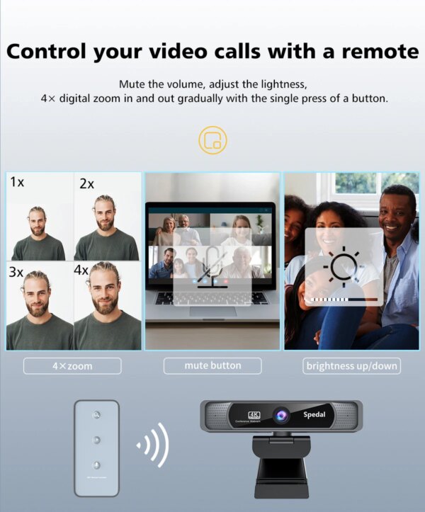 Spedal 4K Webcam Wide Angle Webcam With Microphone And Remote Control