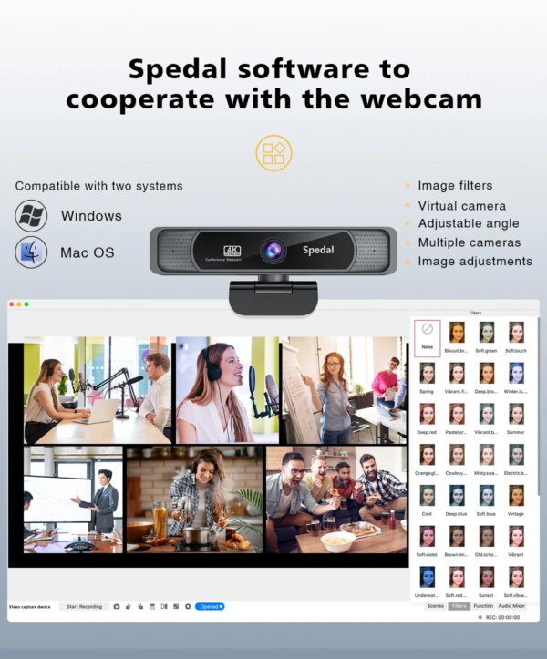 Spedal 4K Webcam Wide Angle Webcam With Microphone And Remote Control