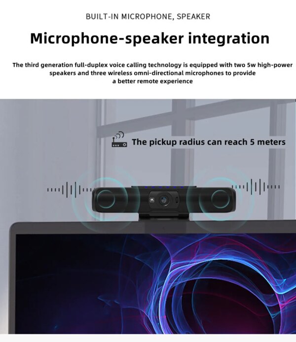 4K Ultra HD Webcam All in one Camera with 4pcs Wireless Microphone Speaker for Video Conference
