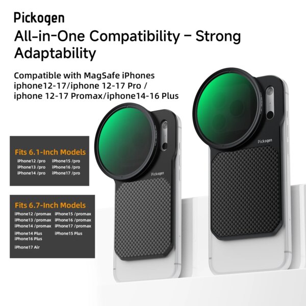 PICKOGEN 6.3" Magnetic Lens Filter Mount for MagSafe iPhone 12–17 Pro