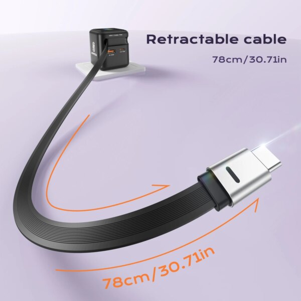 70W GaN Fast Charger with Type-C Retractable Cable 3 IN 1