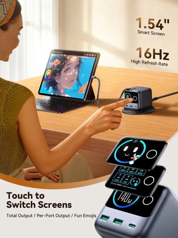Joyroom 140W GaN Desktop Charger USB C & USB A  Smart Display