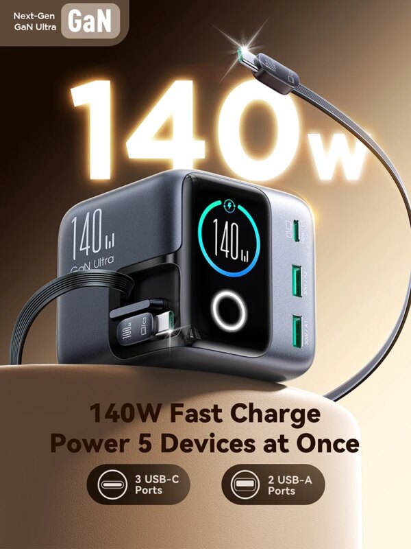 Joyroom 140W GaN Desktop Charger USB C & USB A  Smart Display