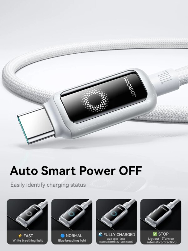 Joyroom 100W USB C Cable Automatic Power Off Fast Charge Type C Cable