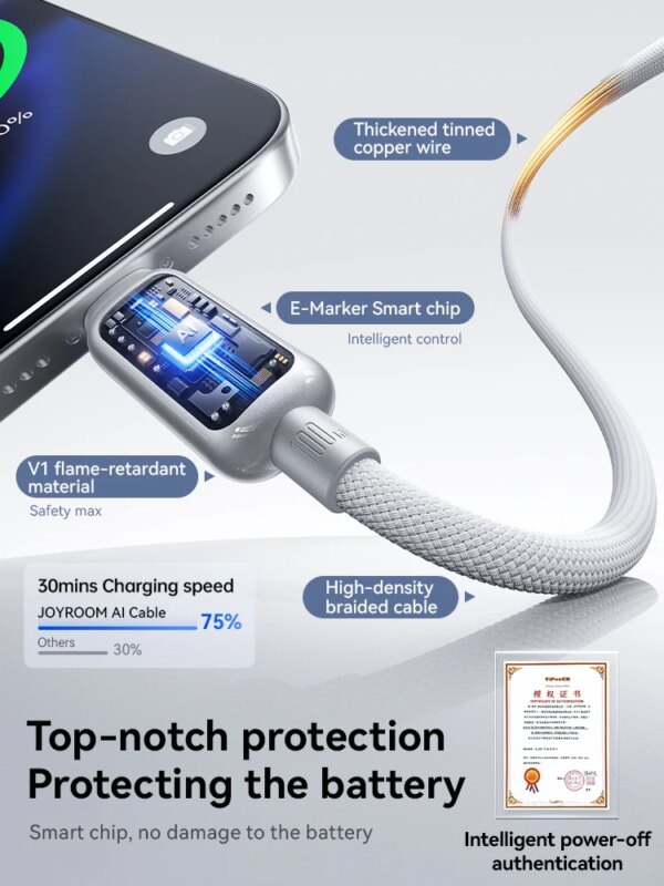 Joyroom 100W USB C Cable Automatic Power Off Fast Charge Type C Cable