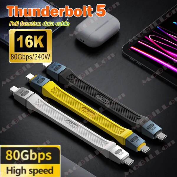 Thunderbolt 5 Full-function Data Cable USB C To USB C Fast Charging PD 240W